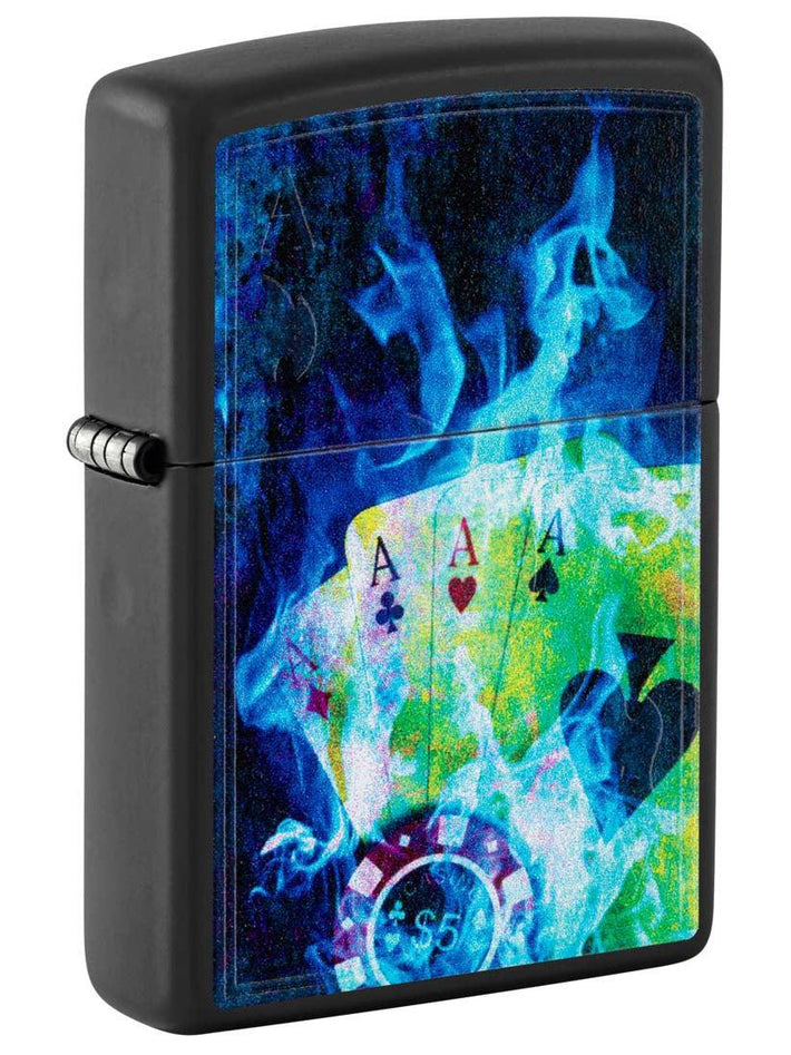 Zippo Lighter: Ace of Flames, Blacklight - Black Matte 81350