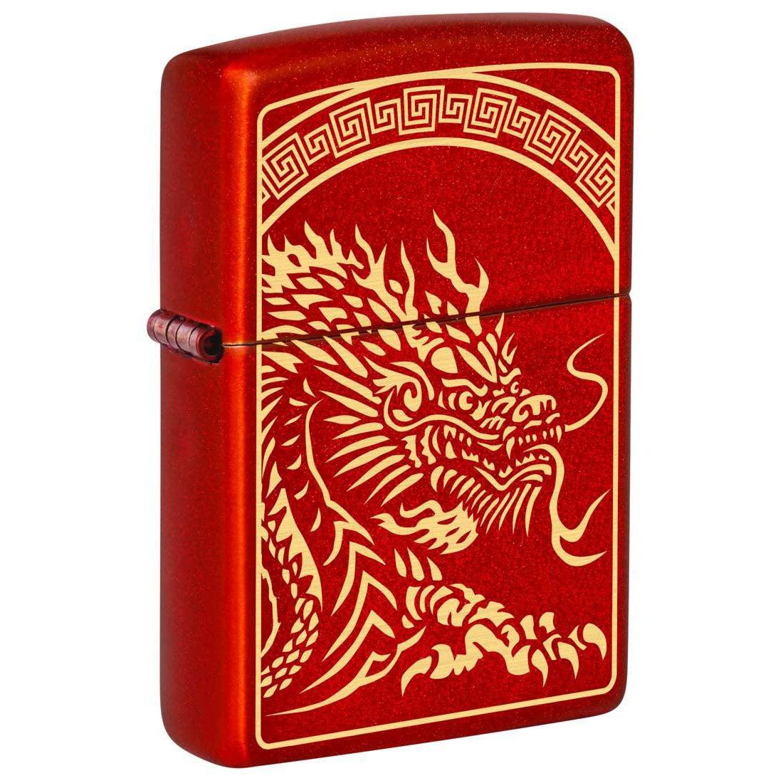 Zippo Lighter: Dragon Design, Engraved - Metallic Red 81382