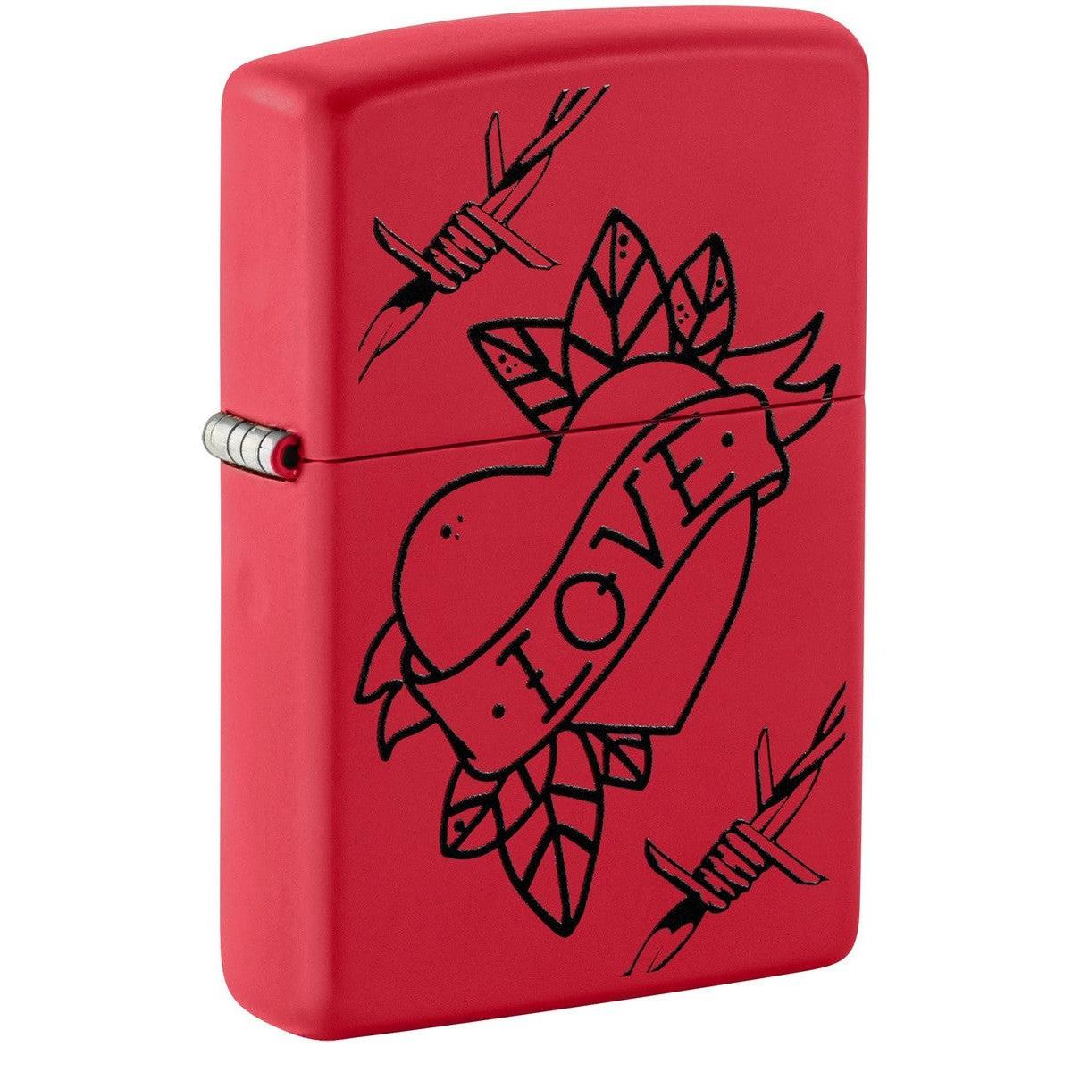 Zippo Lighter: Love Tattoo - Red Matte 81453