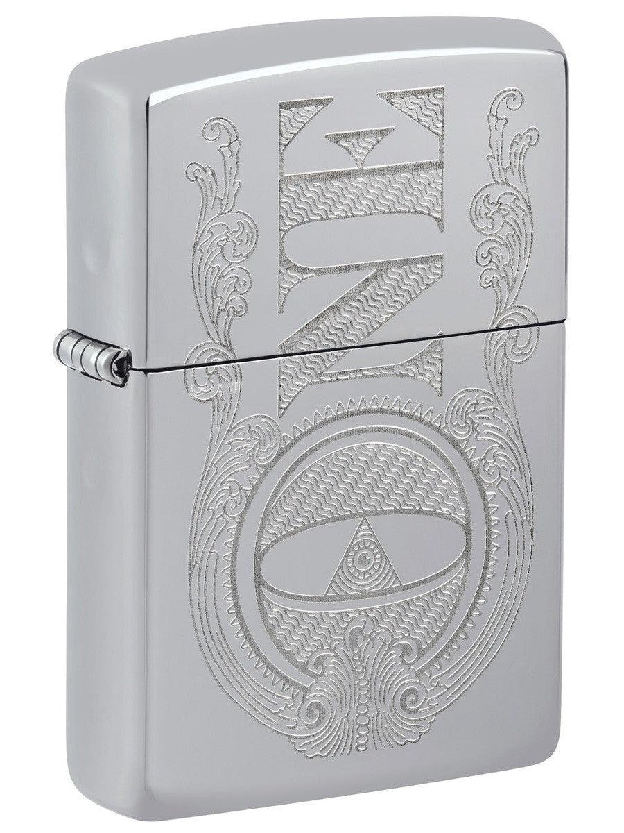 Zippo Lighter: Dollar Bill Design, Engraved - High Polish Chrome 81455