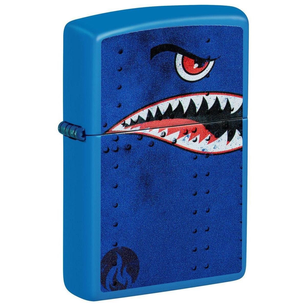 Zippo Lighter: Fighter Plane Nose Art, Shark Teeth - Sky Blue Matte 81481