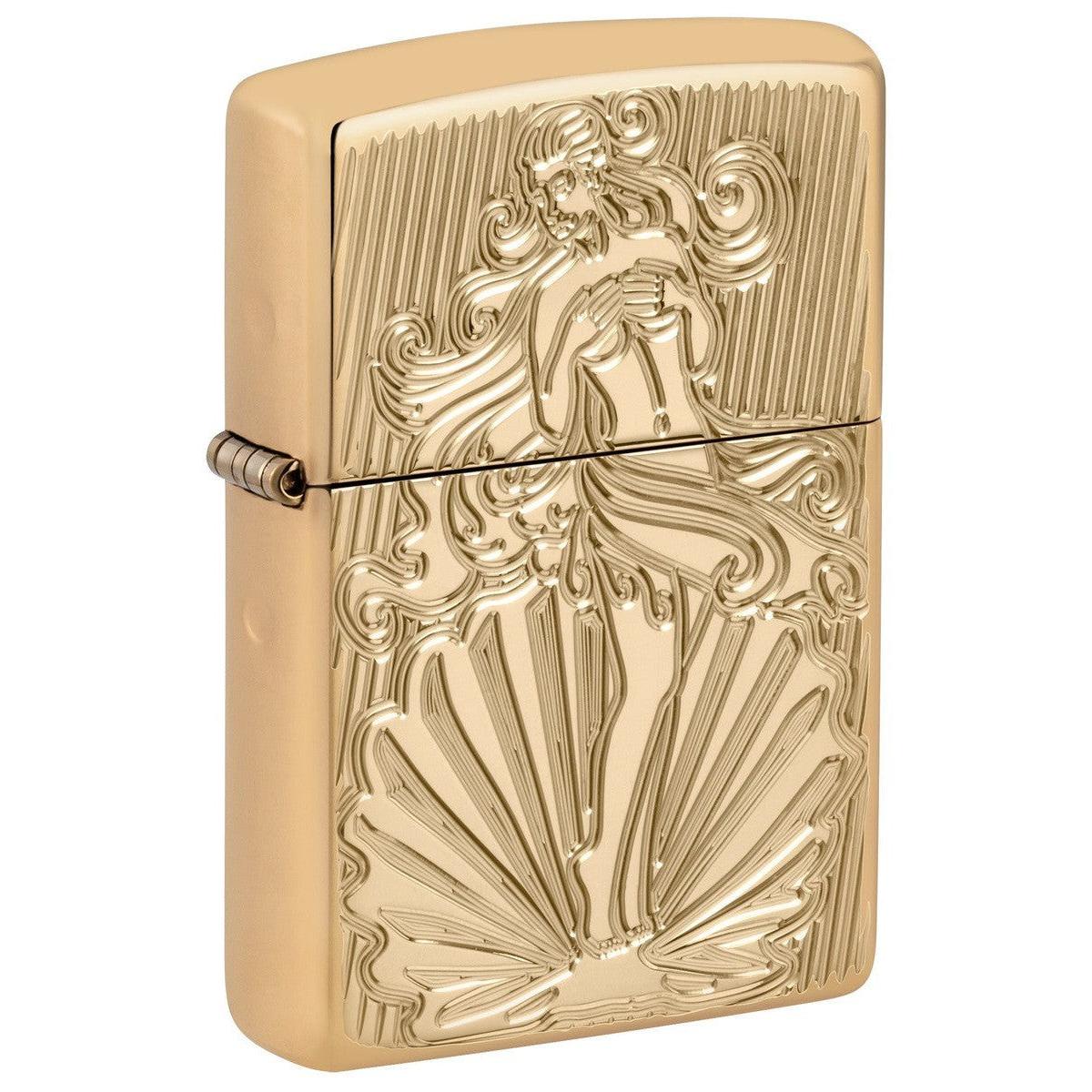 Zippo Lighter: Aphrodite, The Goddess of Love, Armor Deep Carved - High Polish Brass 81493