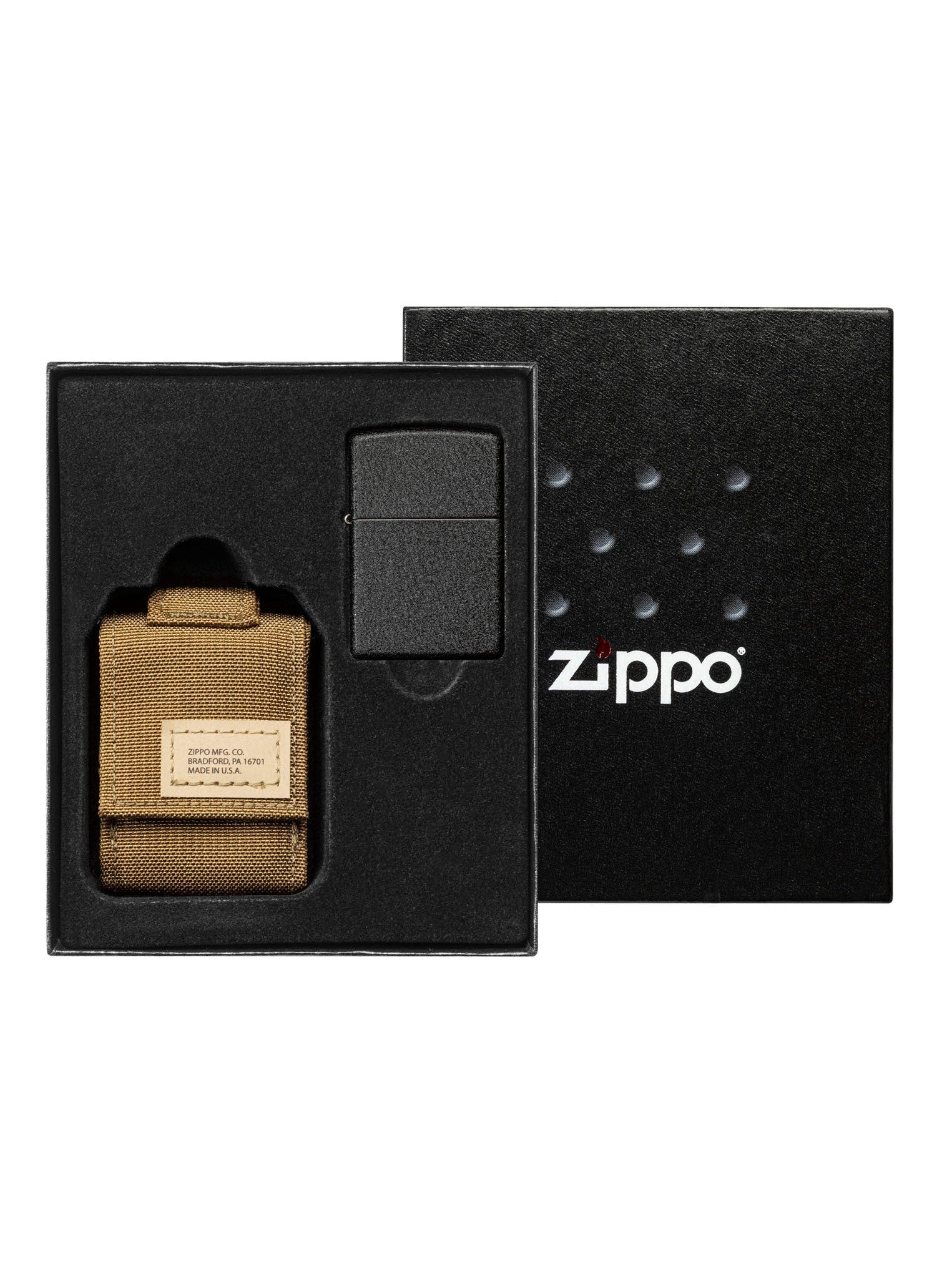 Zippo Black Crackle Lighter and Coyote MOLLE Pouch - 49401