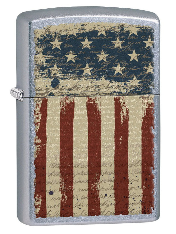 Zippo Lighter: Aged American Flag - Street Chrome 77091