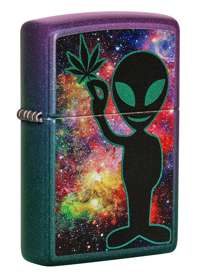 Zippo Lighter: Alien with Weed Leaf - Iridescent 49441