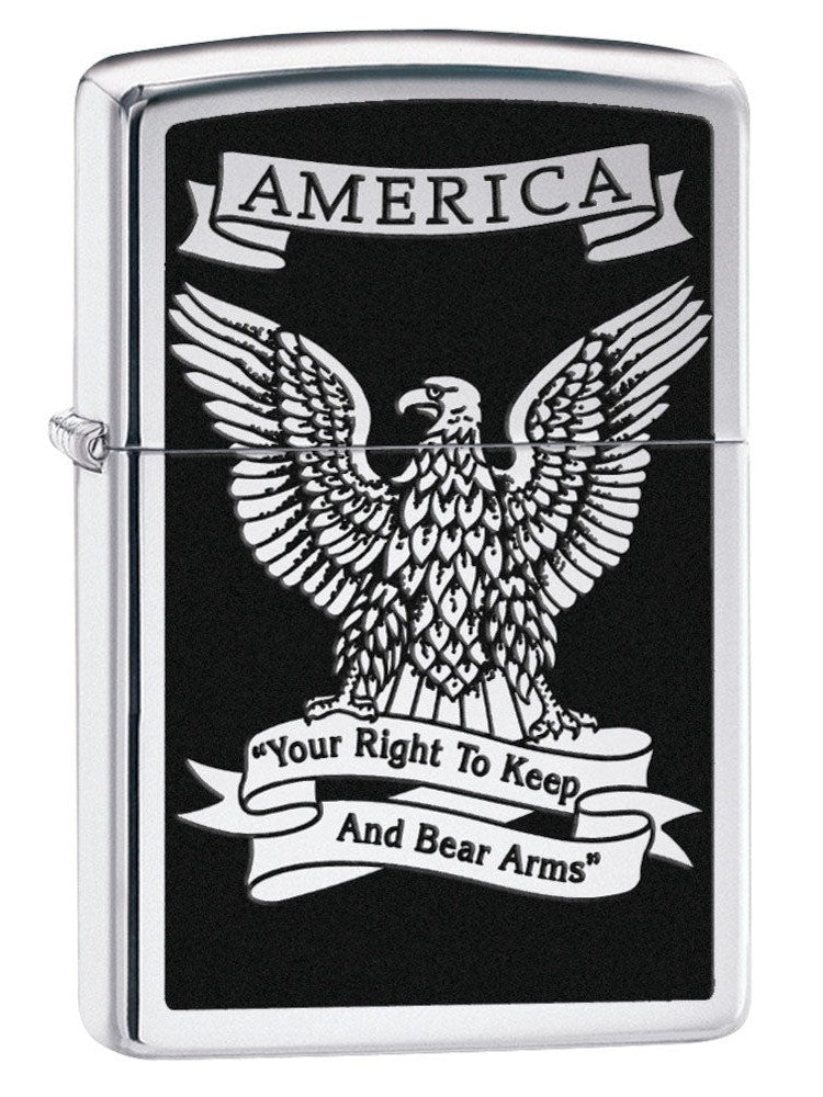 Zippo Lighter: America Eagle, Right to Bear Arms- HP Chrome 28290
