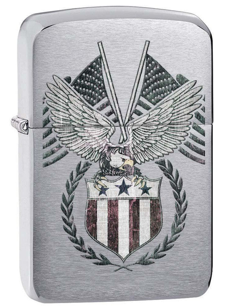 Zippo Lighter: American Eagle and Flags - Brushed Chrome 81176