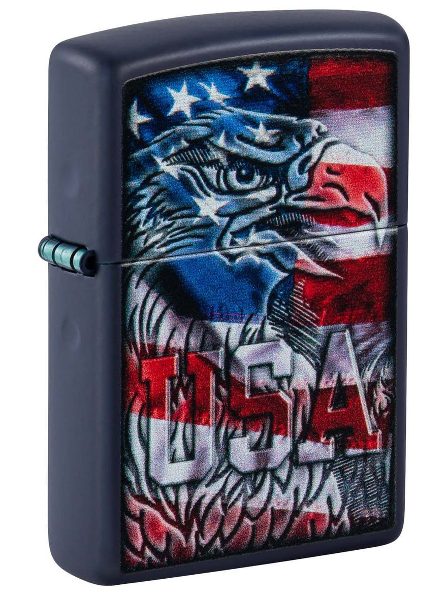 Zippo Lighter: American Flag and Eagle - Navy Matte 48189