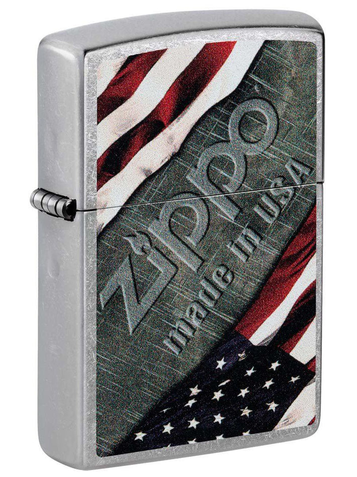 Zippo Lighter: American Flag and Metal - Street Chrome 81404