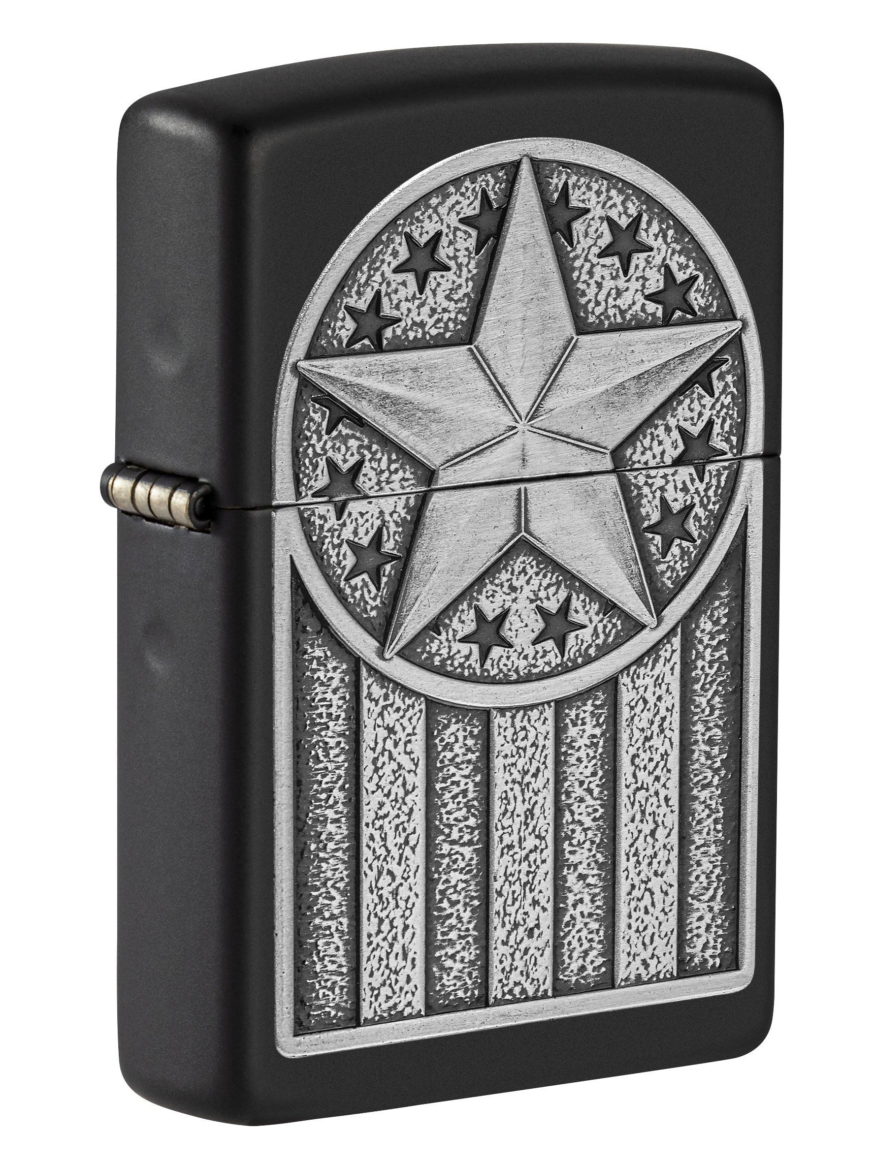 Zippo Lighter: American Metal Emblem - Black Matte 49639