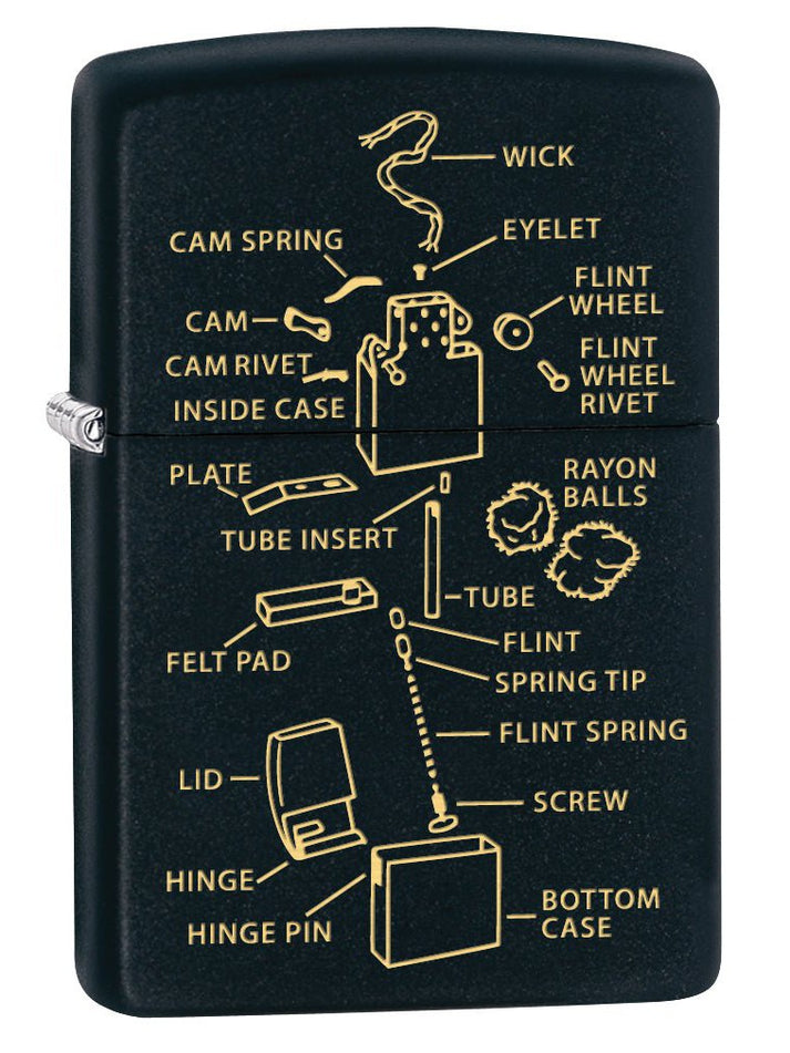 Zippo Lighter: Anatomy of a Lighter, Engraved - Black Matte 76182