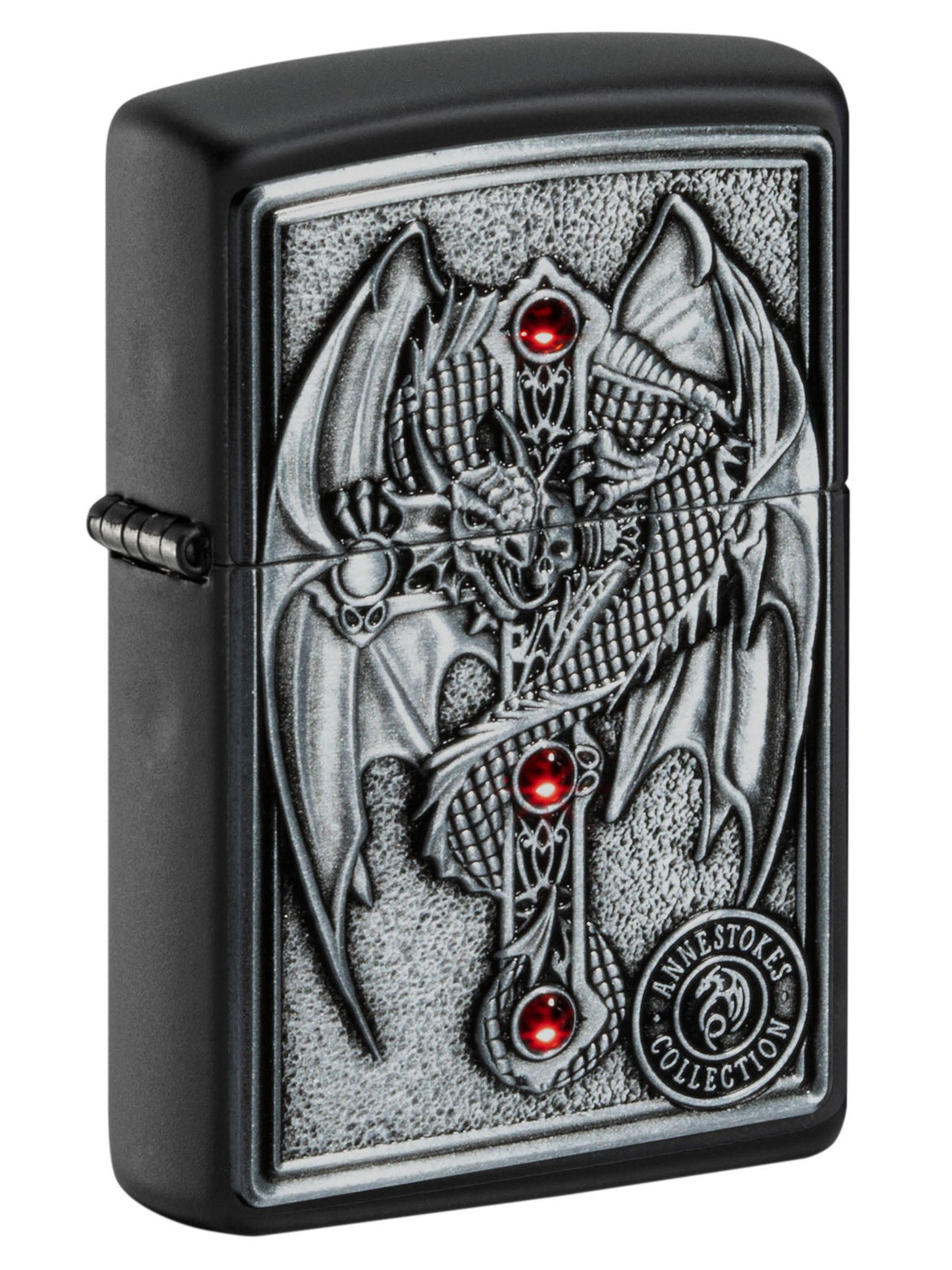 Zippo Lighter: Anne Stokes, Dragon and Cross Emblem - Black Matte 49755