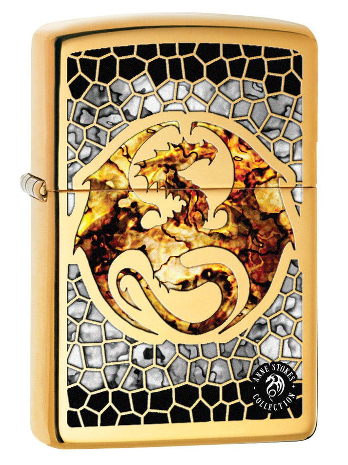Zippo Lighter: Anne Stokes Dragon, Fusion - High Polish Brass 77583