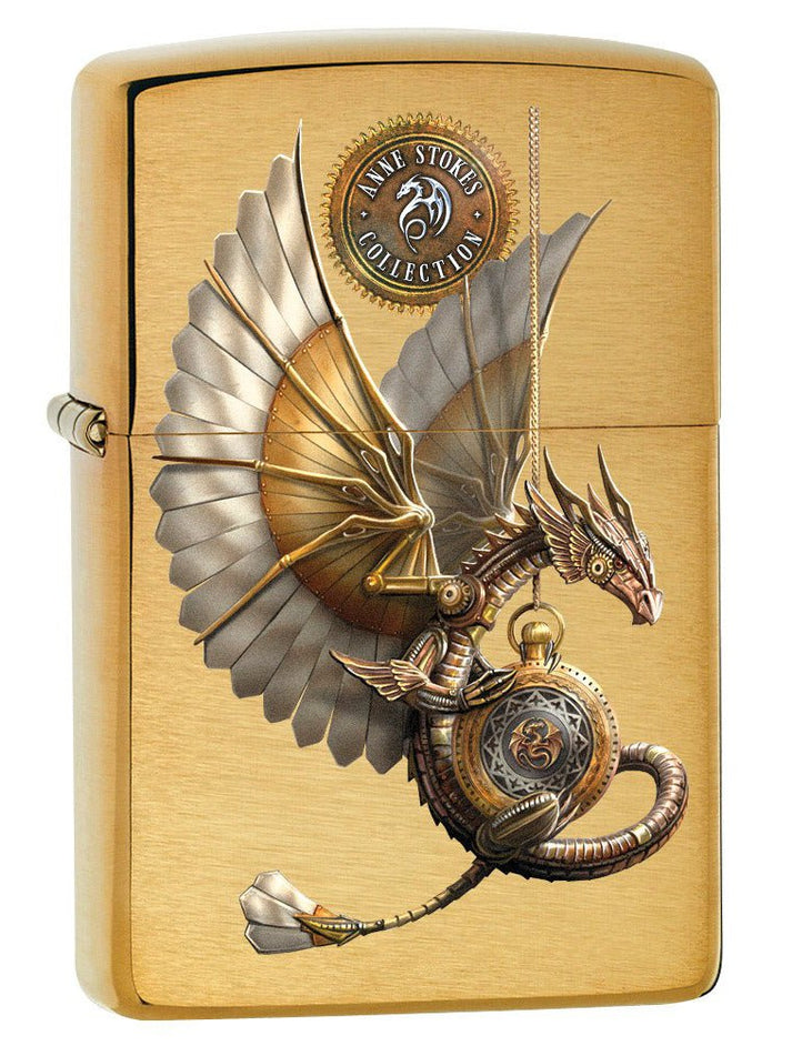 Zippo Lighter: Anne Stokes Steampunk Dragon - Brushed Brass 79281
