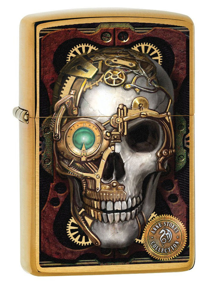 Zippo Lighter: Anne Stokes Steampunk Skull - Brushed Brass 80259