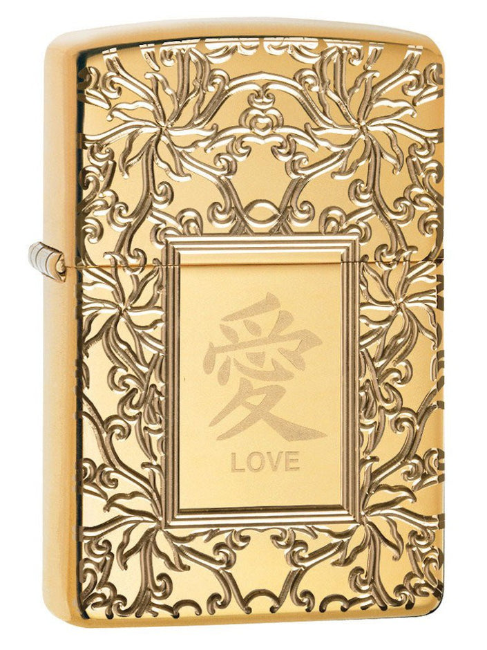 Zippo Lighter: Armor Chinese Love Symbol - High Polish Brass 49022
