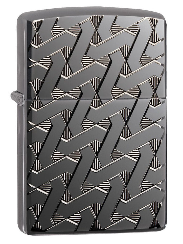 Zippo Lighter: Armor Deep Carved Geometric Pattern - Armor High Polish Black Ice 49173