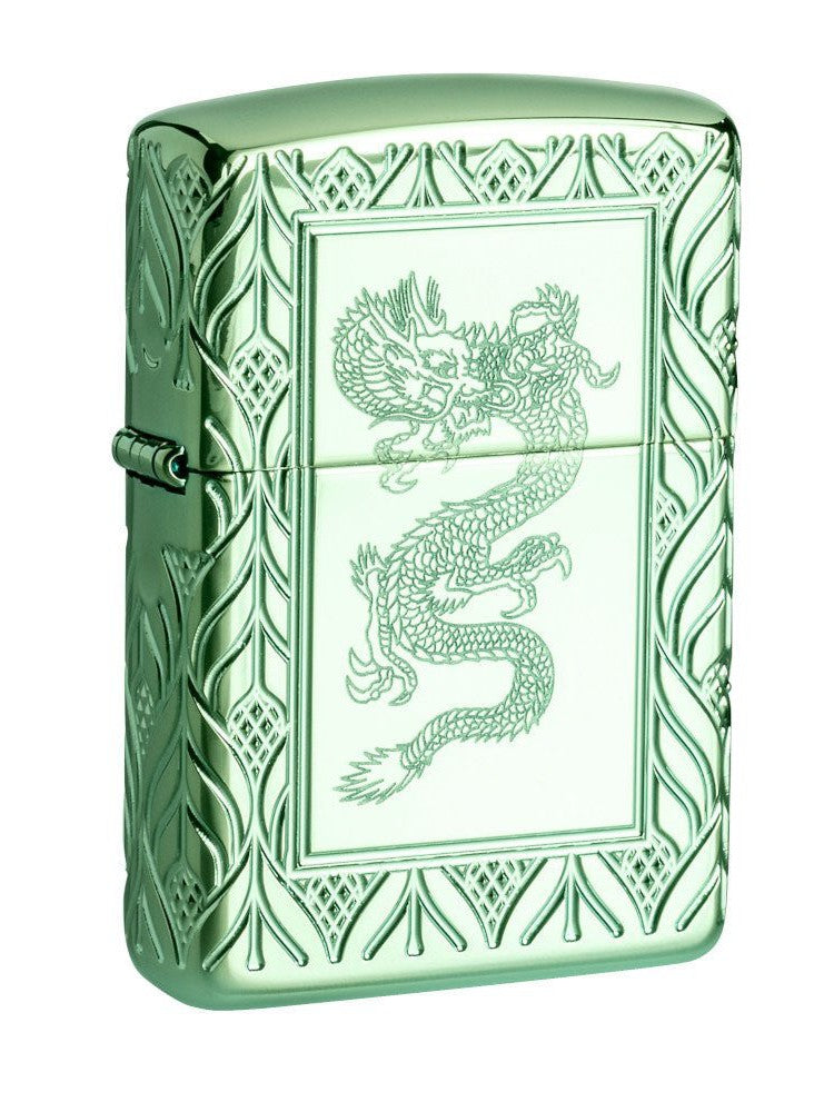 Zippo Lighter: Armor MultiCut Elegant Dragon - High Polish Green 49054