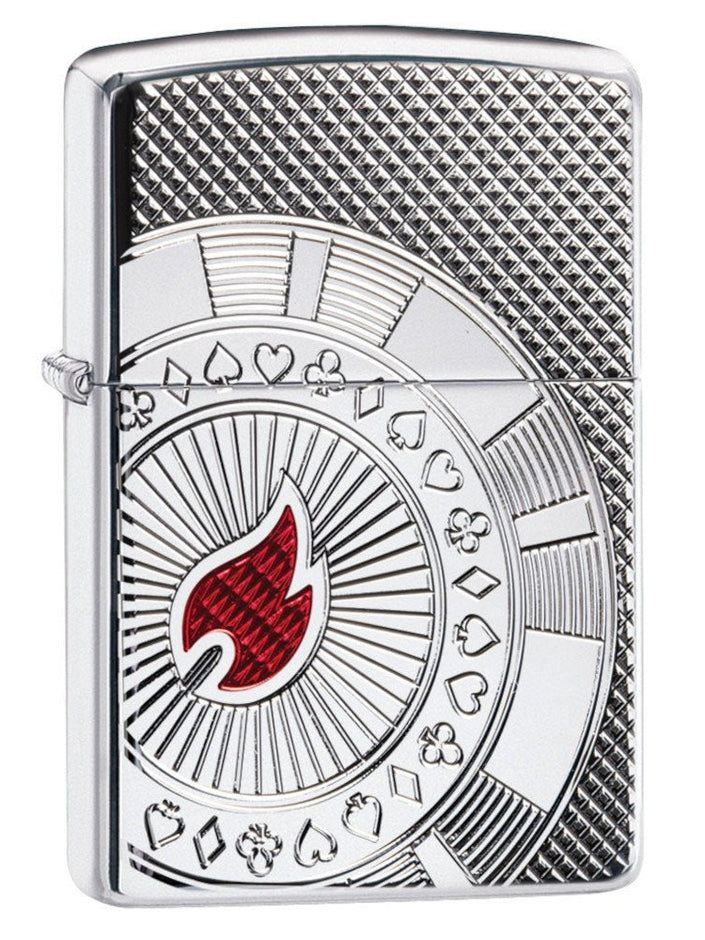 Zippo Lighter: Armor Poker Chip, Deep Carved - High Polish Chrome 49058