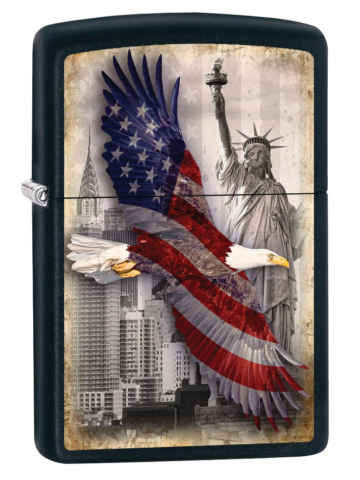 Zippo Lighter: Bald Eagle and New York City - Black Matte 78717