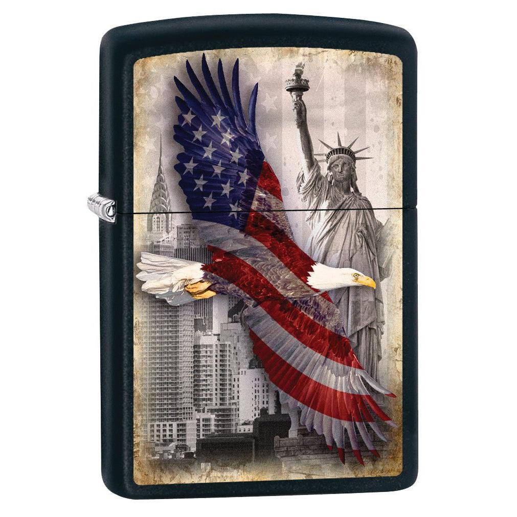 Zippo Lighter: Bald Eagle and New York City - Black Matte 78717
