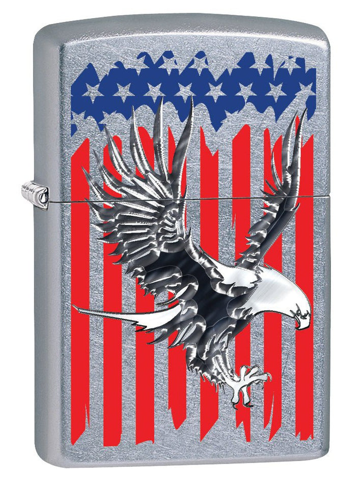 Zippo Lighter: Bald Eagle on American Flag - Street Chrome 78714