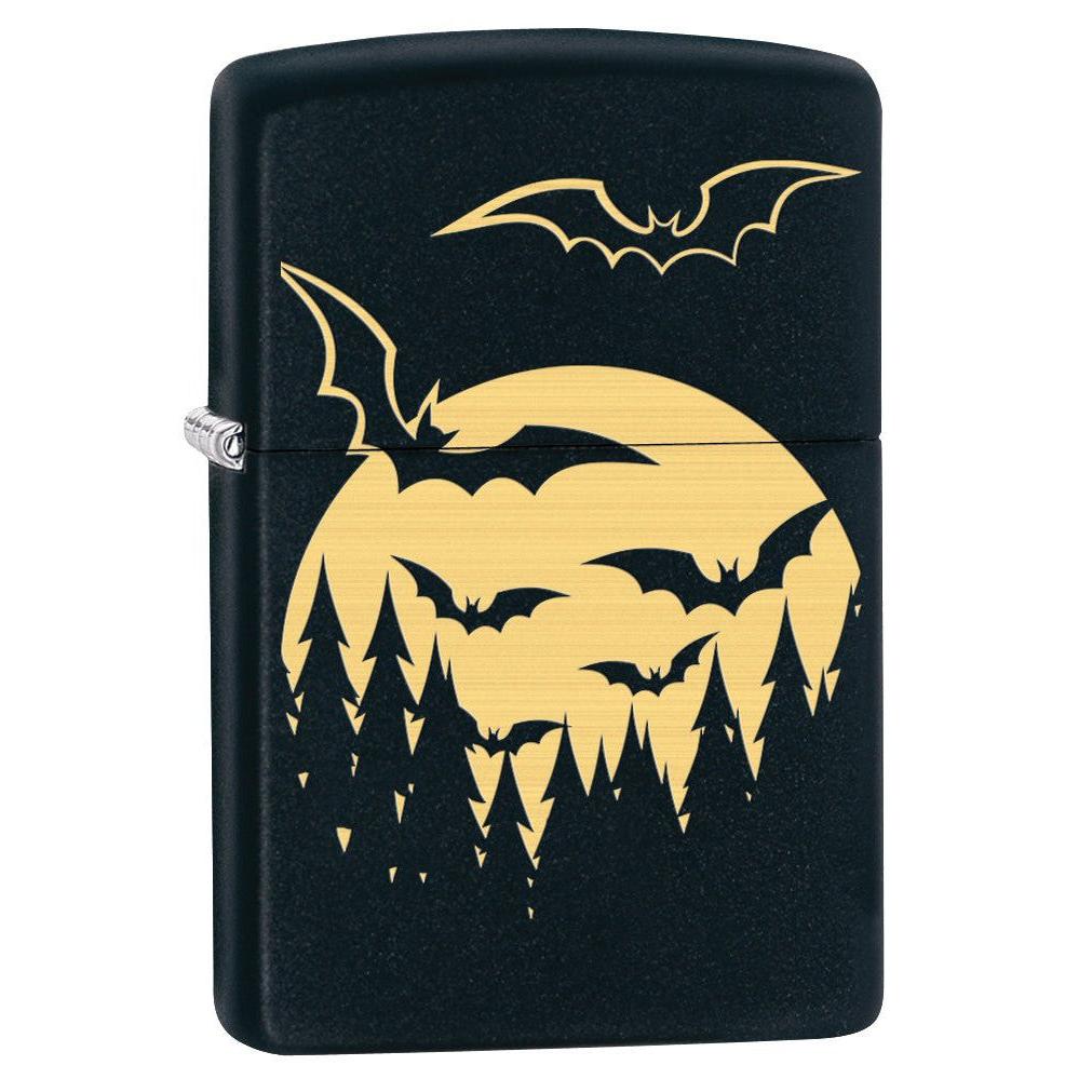 Zippo Lighter: Bats and Full Moon, Engraved - Black Matte 78054