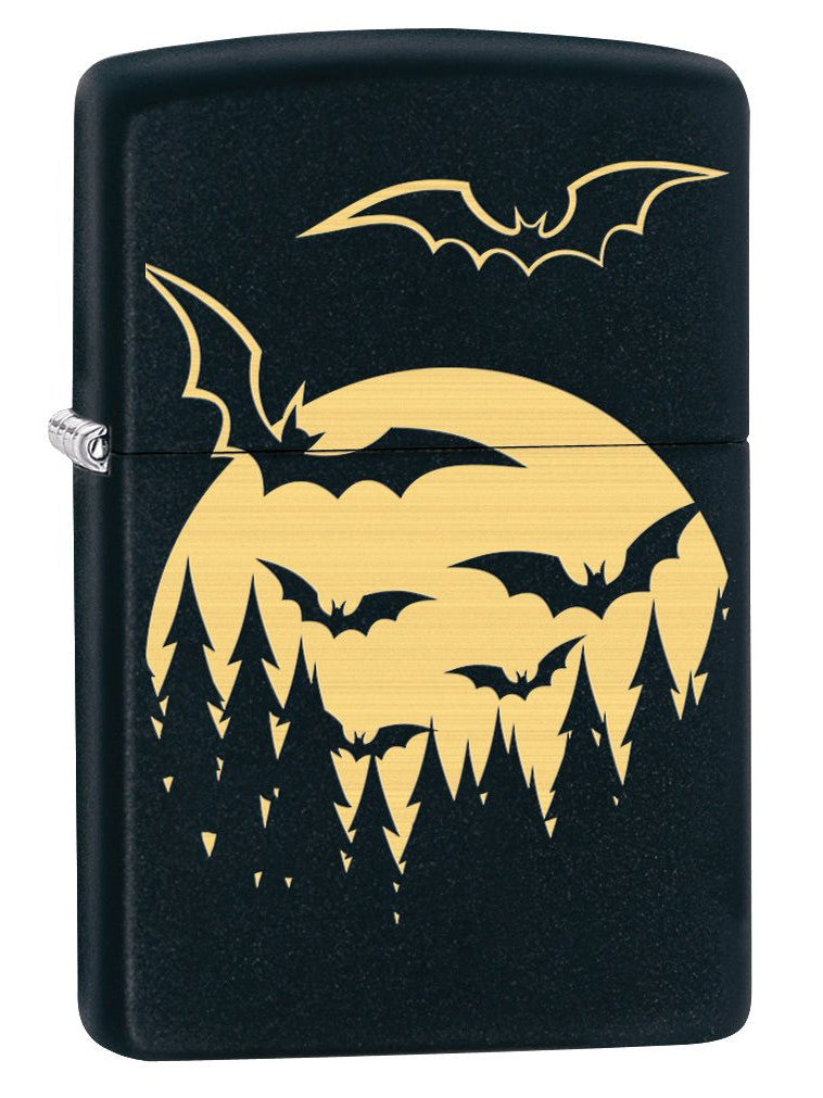 Zippo Lighter: Bats and Full Moon, Engraved - Black Matte 78054