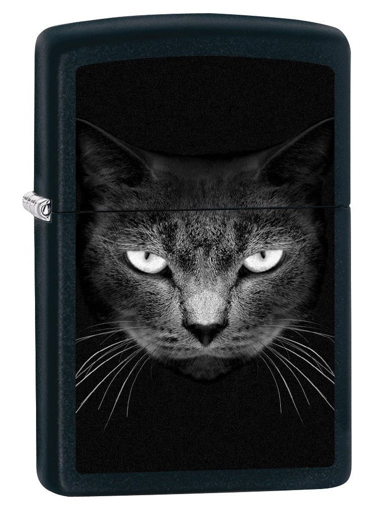 Zippo Lighter: Black Cat Face - Black Matte 79158