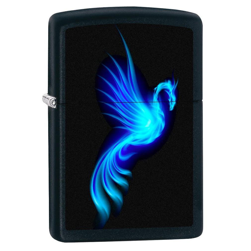 Zippo Lighter: Blue Phoenix - Black Matte 76524