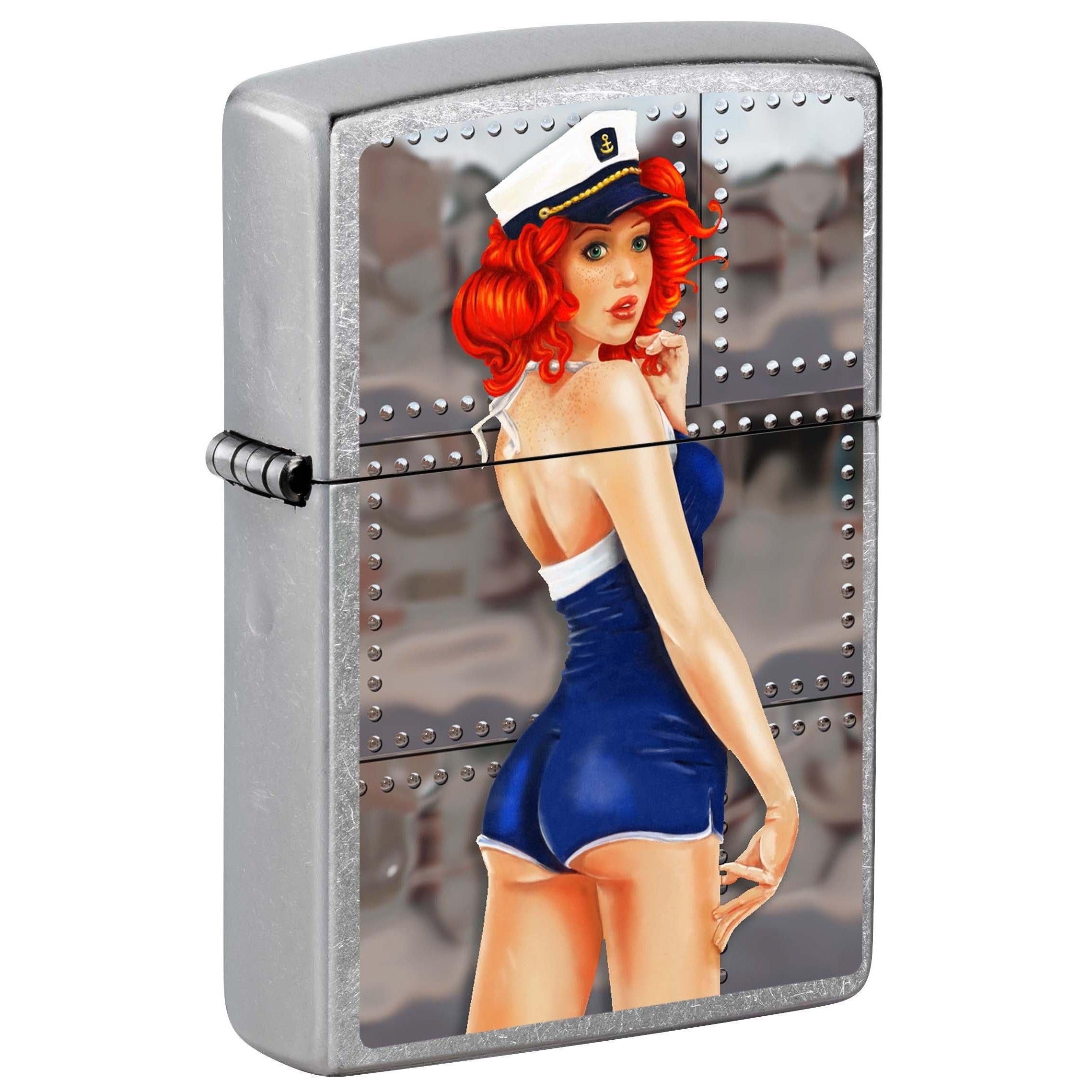 Zippo Lighter: Bomber Artwork, Pin-Up Girl - Street Chrome 80974