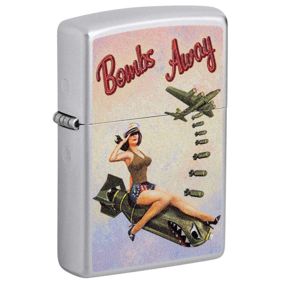 Zippo Lighter: Bombs Away, Pin-up Girl - Satin Chrome 81418
