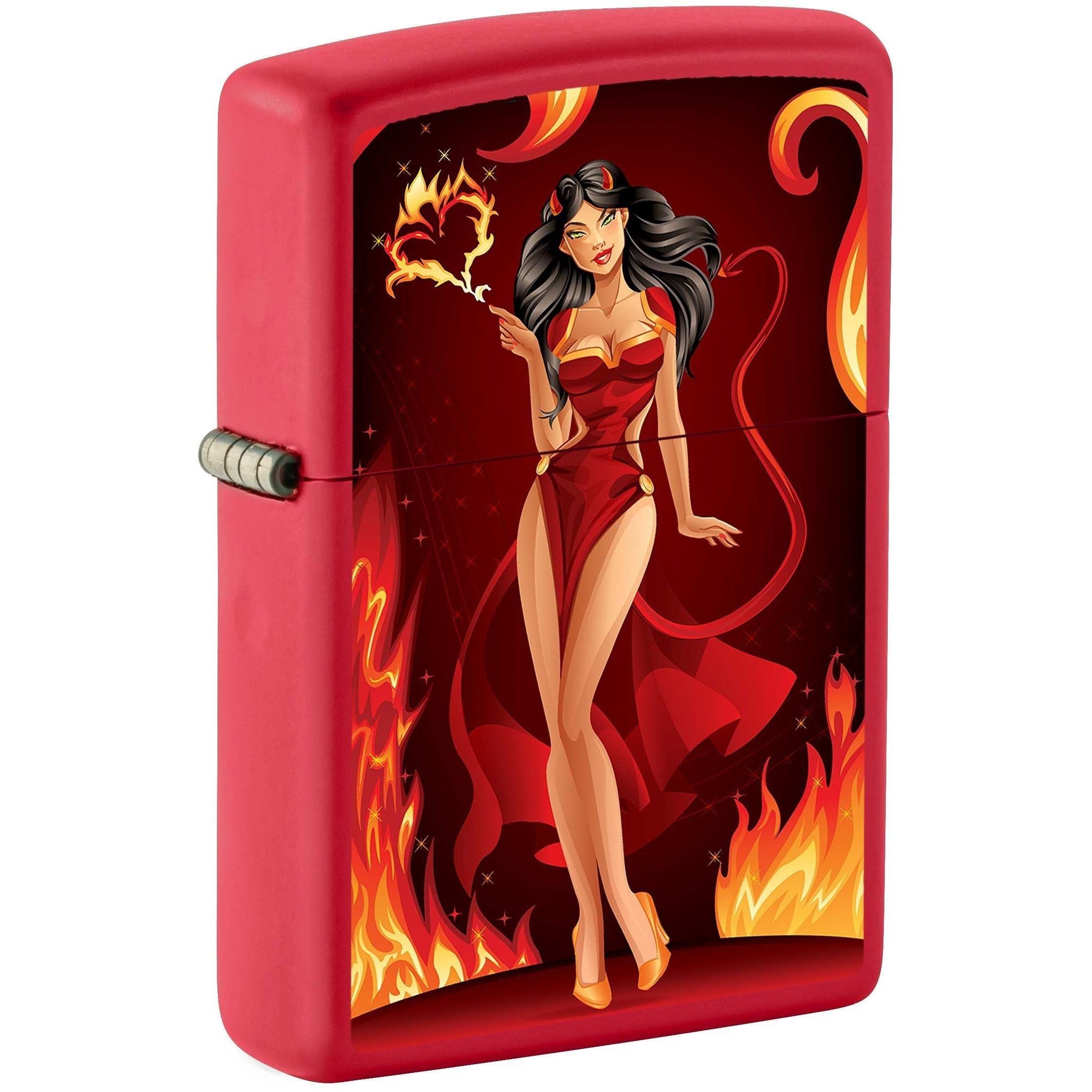 Zippo Lighter: Brunette Devil Pin-Up Girl - Red Matte 81097