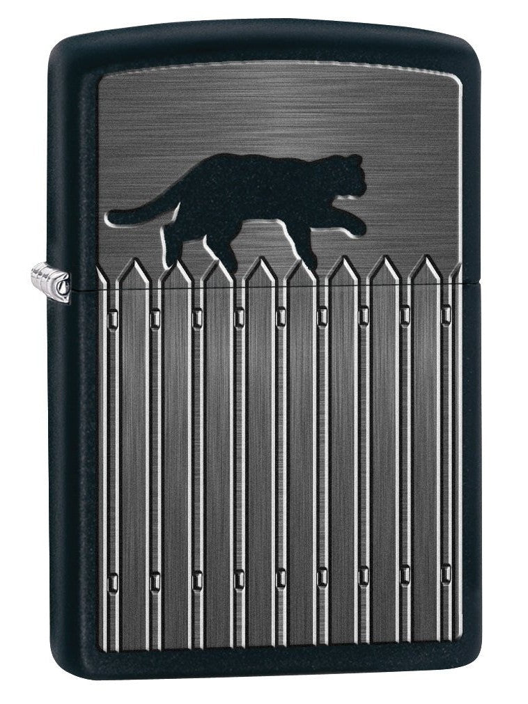 Zippo Lighter: Cat On A Picket Fence - Black Matte 78042