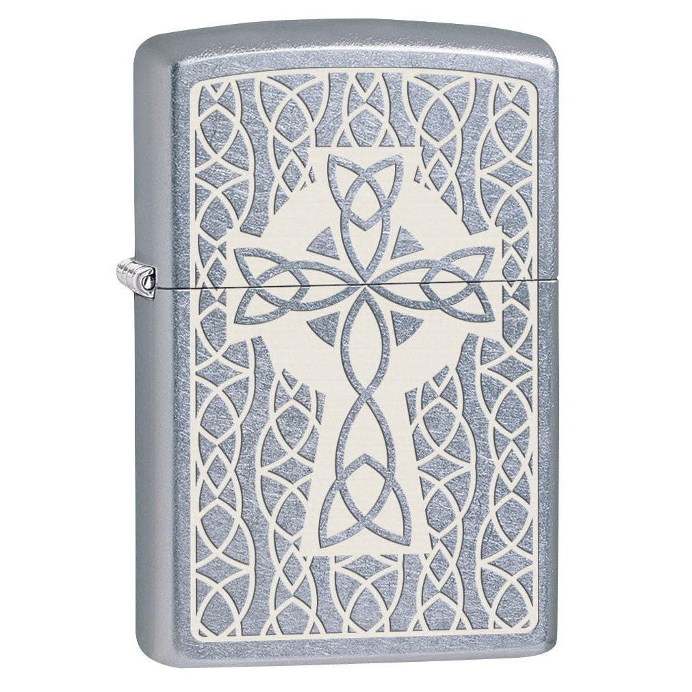 Zippo Lighter: Celtic Cross Engraved - Street Chrome 80634