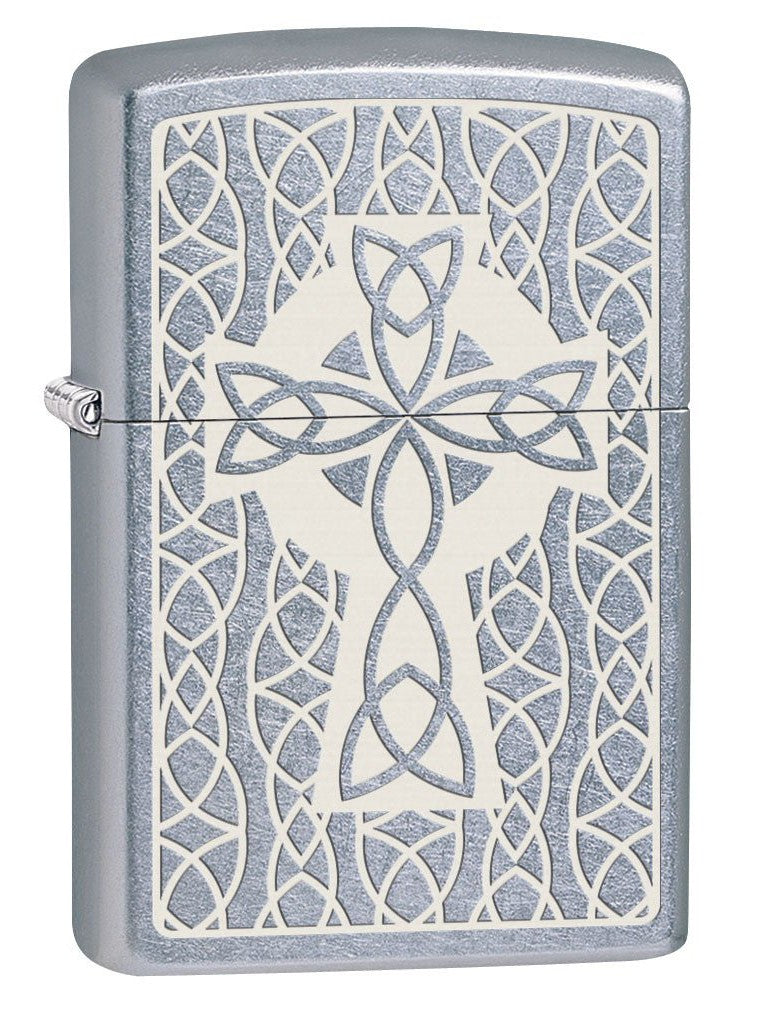 Zippo Lighter: Celtic Cross Engraved - Street Chrome 80634