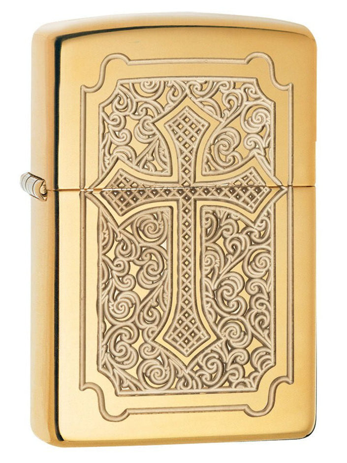 Zippo Lighter: Cross Design, Armor - High Polish Brass 29436