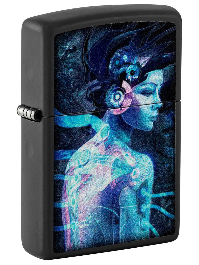 Zippo Lighter: Cyber Woman, Black Light - Black Matte 48517