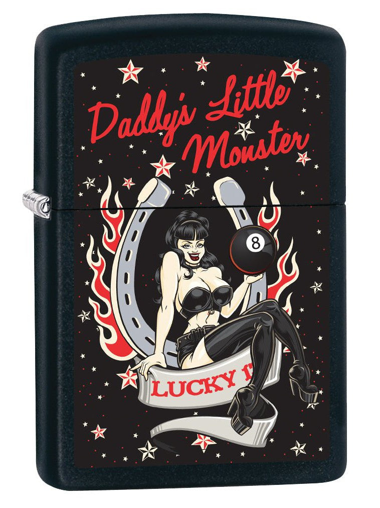 Zippo Lighter: Daddys Little Monster, Pin-Up Girl - Black Matte 78774