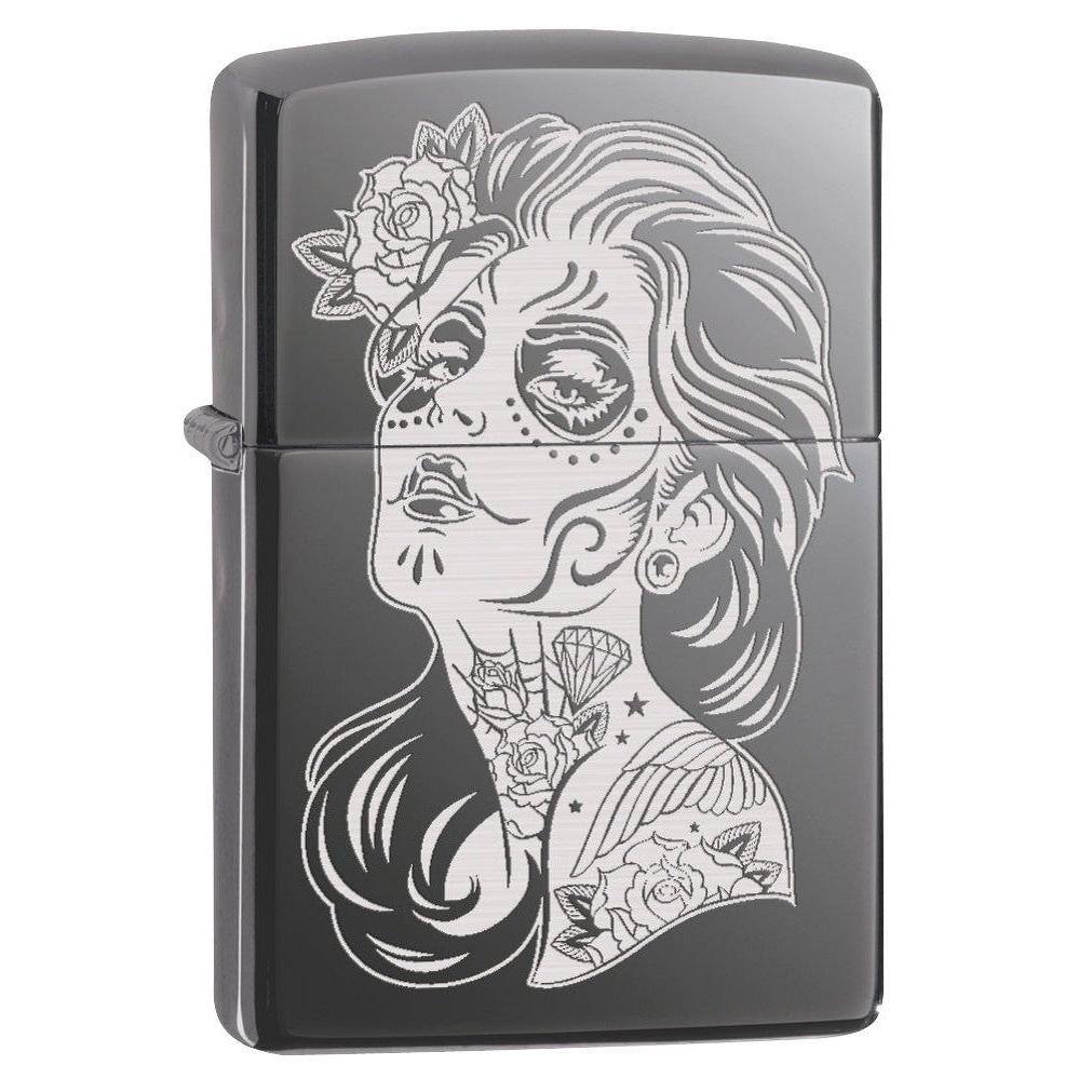 Zippo Lighter: Day of the Dead Girl, Engraved - Black Ice 77667