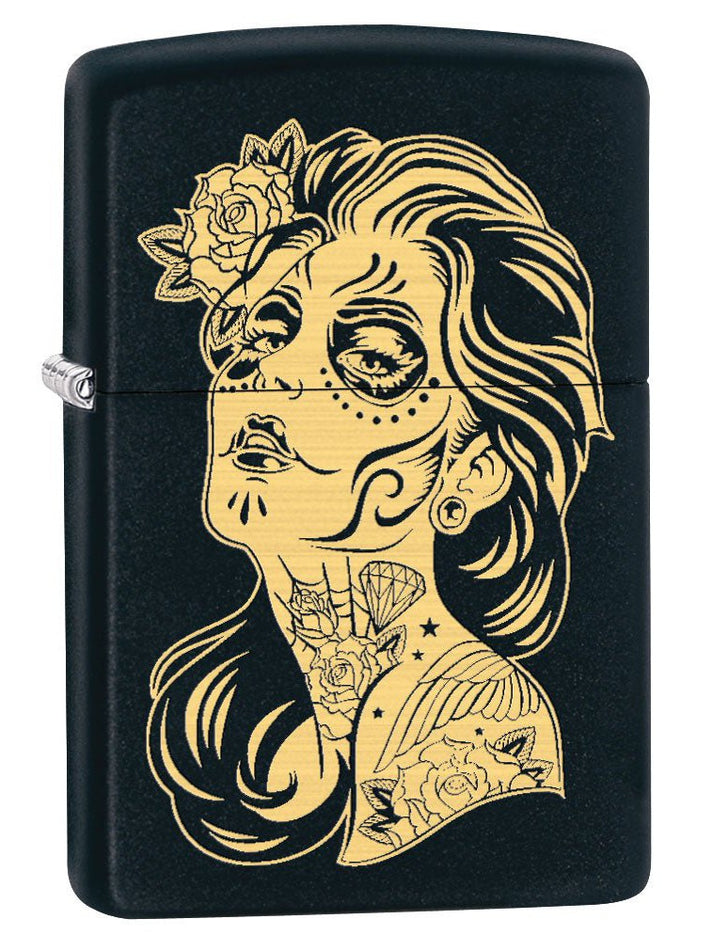 Zippo Lighter: Day of the Dead Girl, Engraved - Black Matte 79494