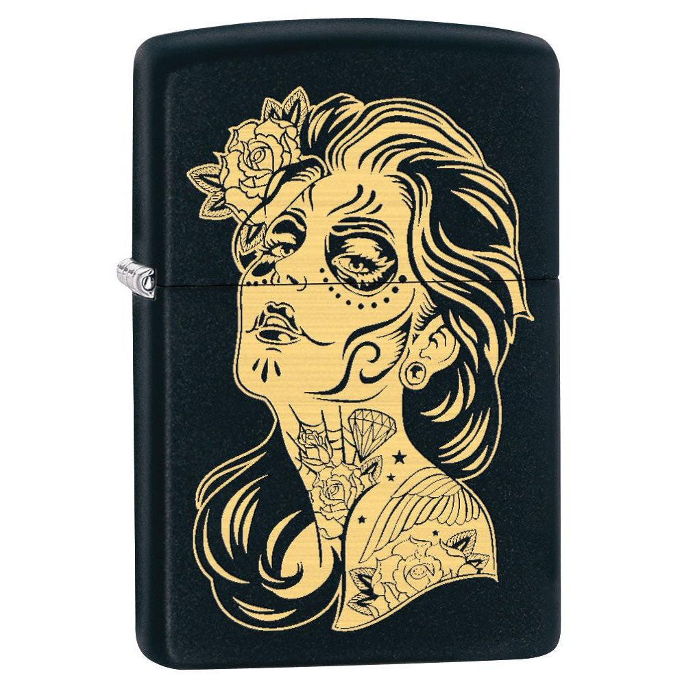 Zippo Lighter: Day of the Dead Girl, Engraved - Black Matte 79494
