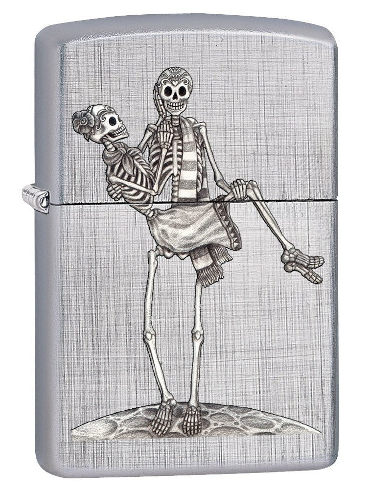 Zippo Lighter: Day of the Dead Skeleton Couple - Linen Weave 78561
