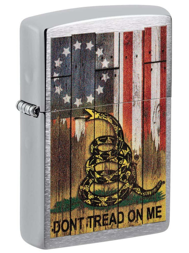 Zippo Lighter: Don't Tread on Me with 1776 Flag - Brushed Chrome 81212