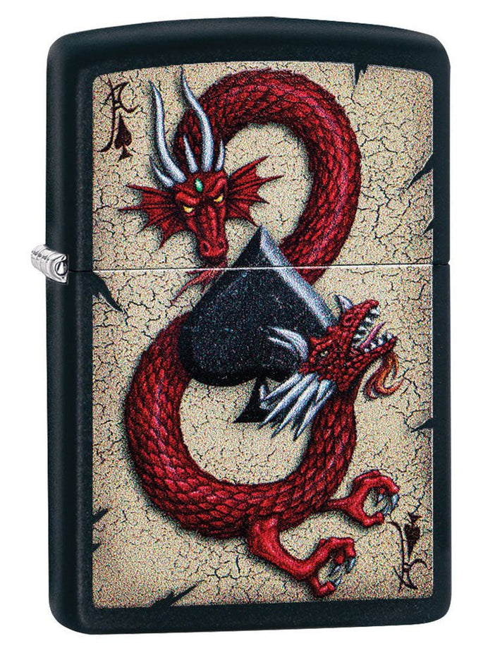 Zippo Lighter: Dragon and Ace of Spades - Black Matte 29840