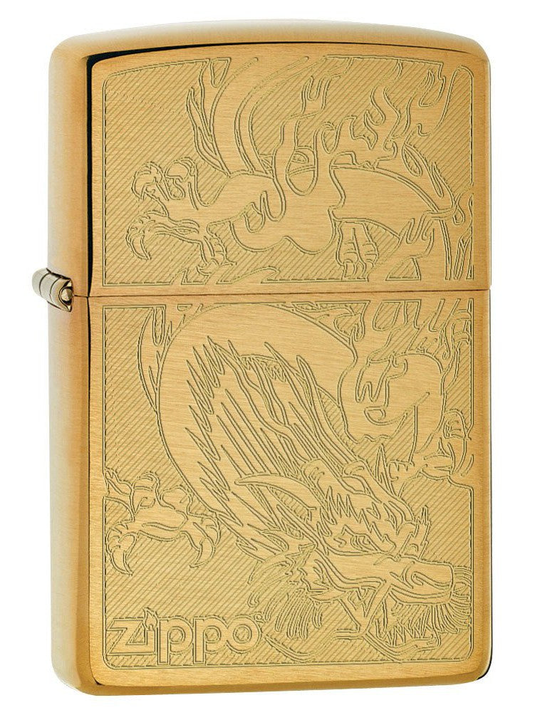 Zippo Lighter: Dragon, Engraved - Brushed Brass 79464