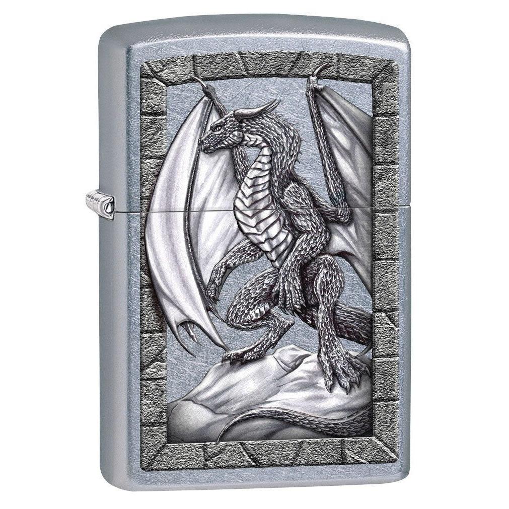 Zippo Lighter: Dragon on Rock - Street Chrome 80433