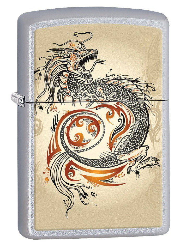 Zippo Lighter: Dragon Tattoo - Satin Chrome 76947