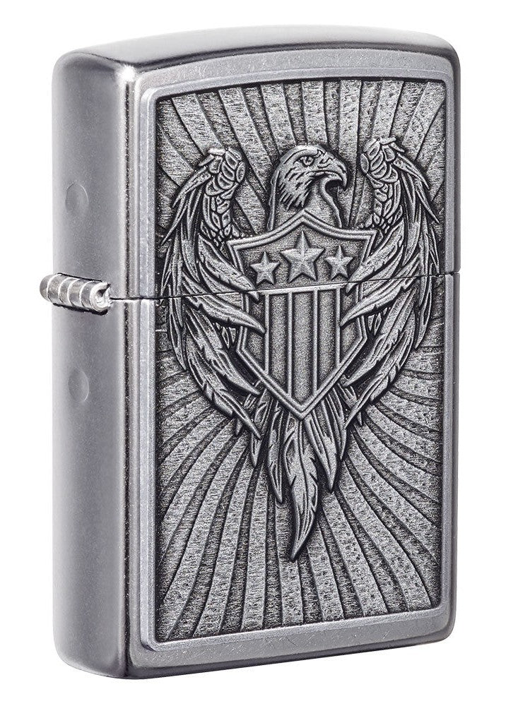 Zippo Lighter: Eagle Shield Emblem - Street Chrome 49450