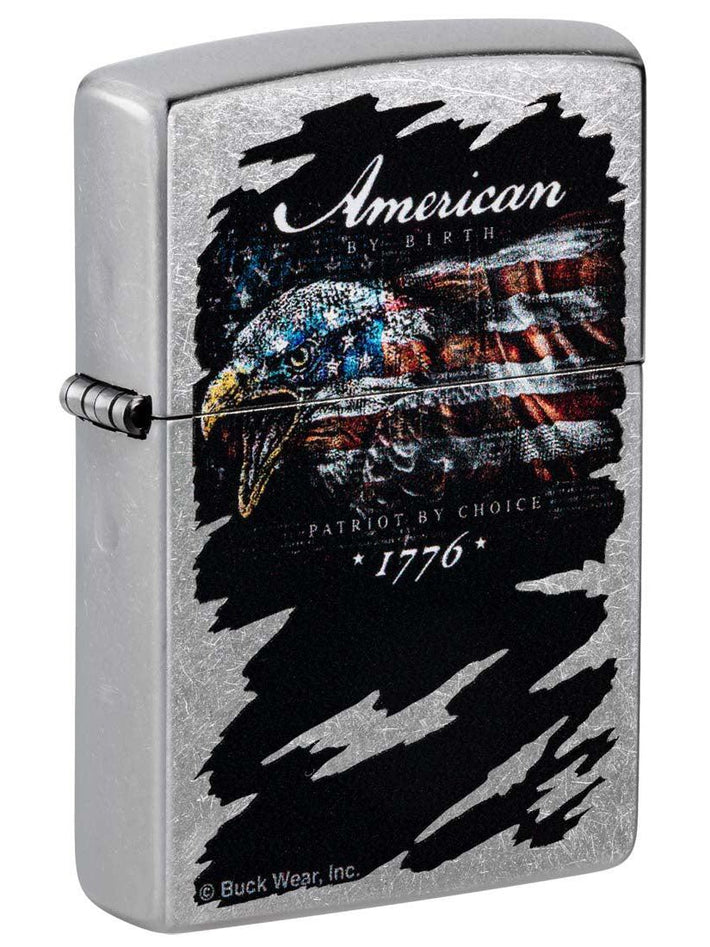 Zippo Lighter: Eagle with American Flag by Buck Wear - Street Chrome 48633